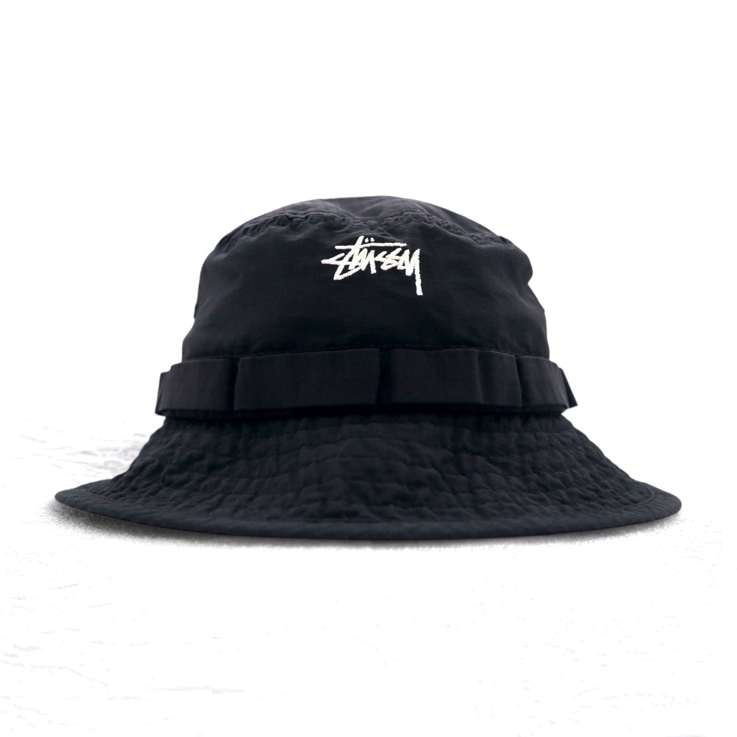 Stussy リップストップ ブーニーハット Nyco Ripstop Boonie Hat バケットハット S/M ブラック ナイロン ストックロゴ 刺繍