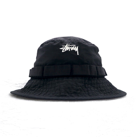 Stussy リップストップ ブーニーハット Nyco Ripstop Boonie Hat バケットハット S/M ブラック ナイロン ストックロゴ 刺繍