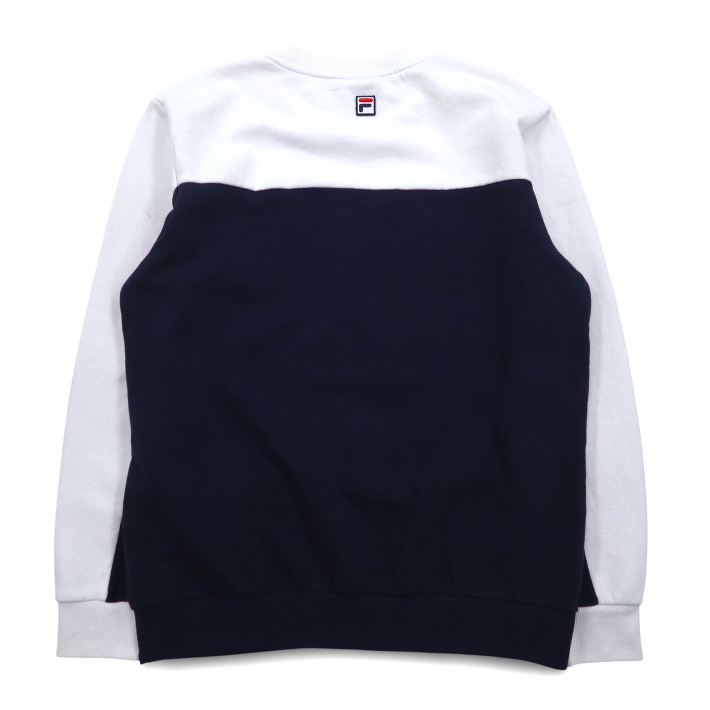 FILA オーバーサイズ ロゴプリント スウェット S ホワイト ネイビー コットン 裏起毛
