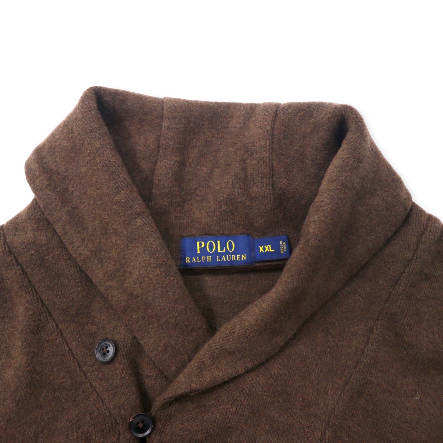 POLO RALPH LAUREN ショールカラー ニット セーター XXL ブラウン コットン エルボーパッチ スモールポニー刺繍 ビッグサイズ