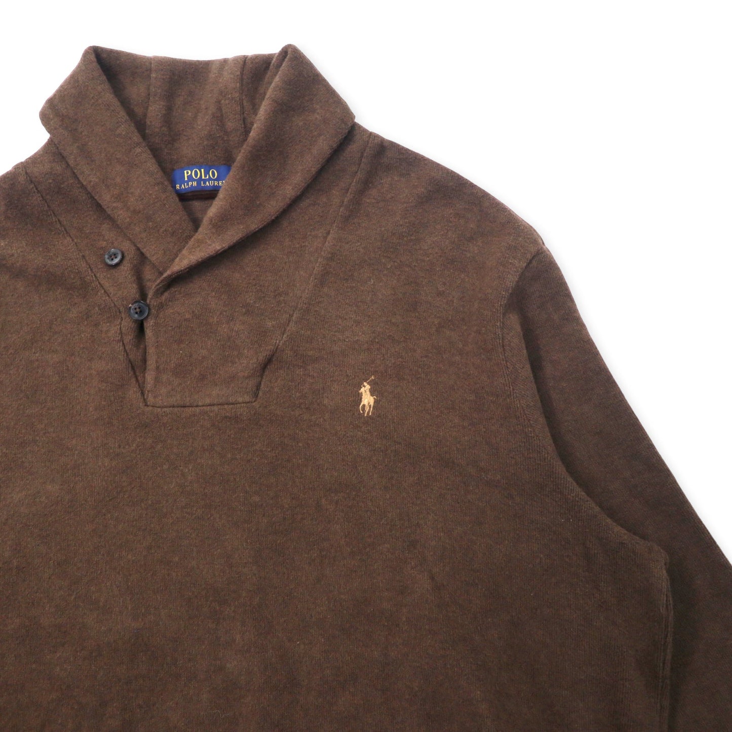 POLO RALPH LAUREN ショールカラー ニット セーター XXL ブラウン コットン エルボーパッチ スモールポニー刺繍 ビッグサイズ