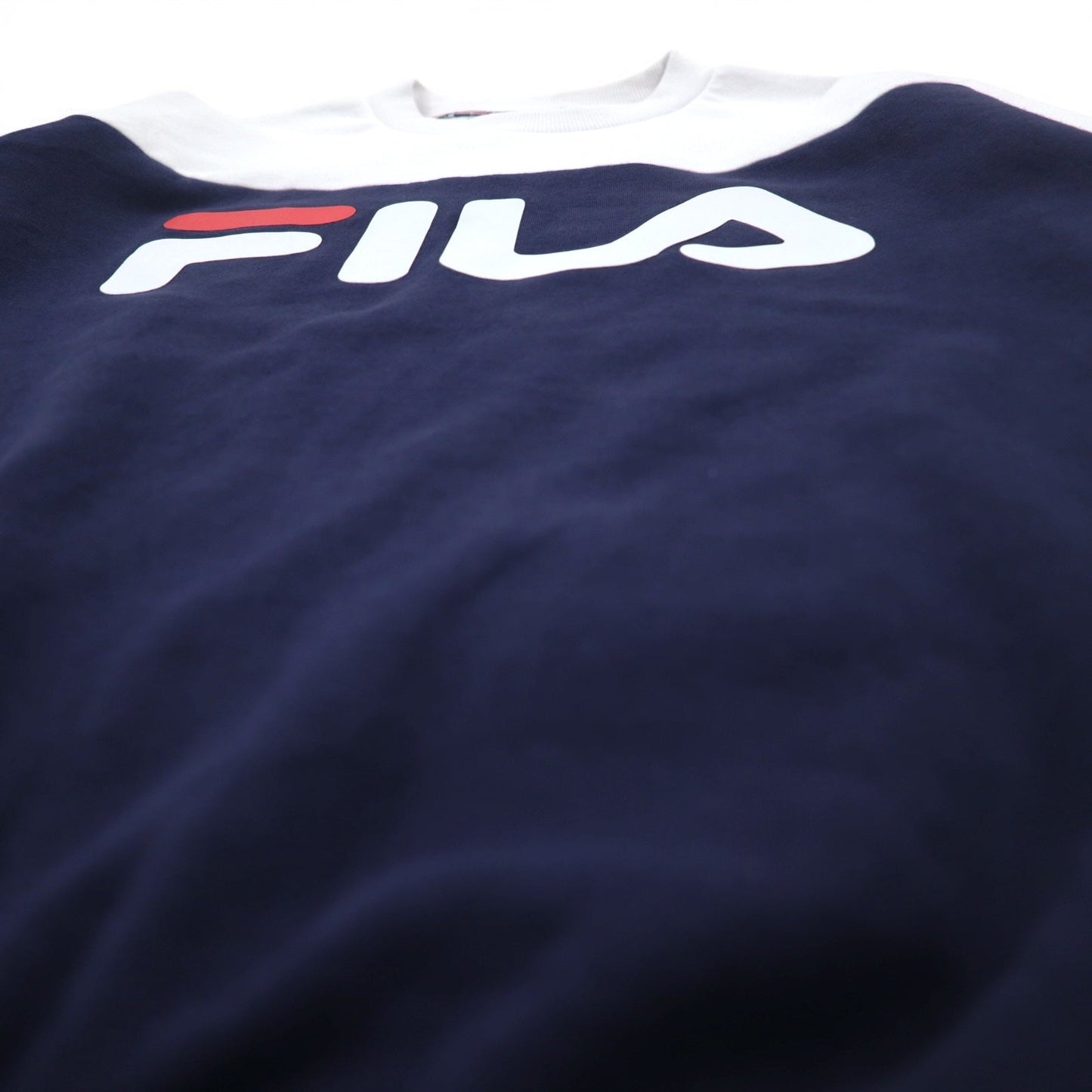 FILA オーバーサイズ ロゴプリント スウェット S ホワイト ネイビー コットン 裏起毛