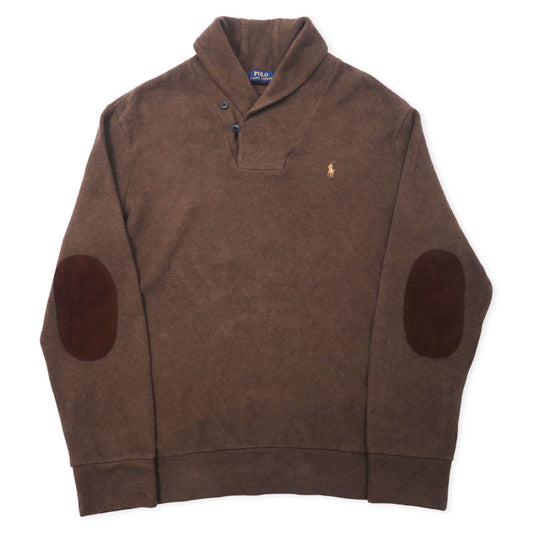 POLO RALPH LAUREN ショールカラー ニット セーター XXL ブラウン コットン エルボーパッチ スモールポニー刺繍 ビッグサイズ