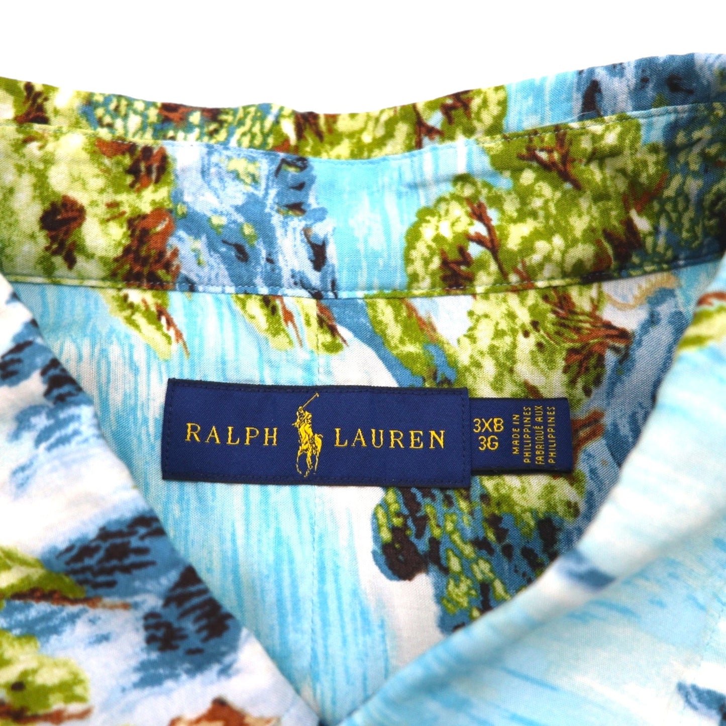 RALPH LAUREN 和柄 ビッグサイズ ボタンダウン アロハシャツ 3XL ブルー レーヨン ビスコース 総柄