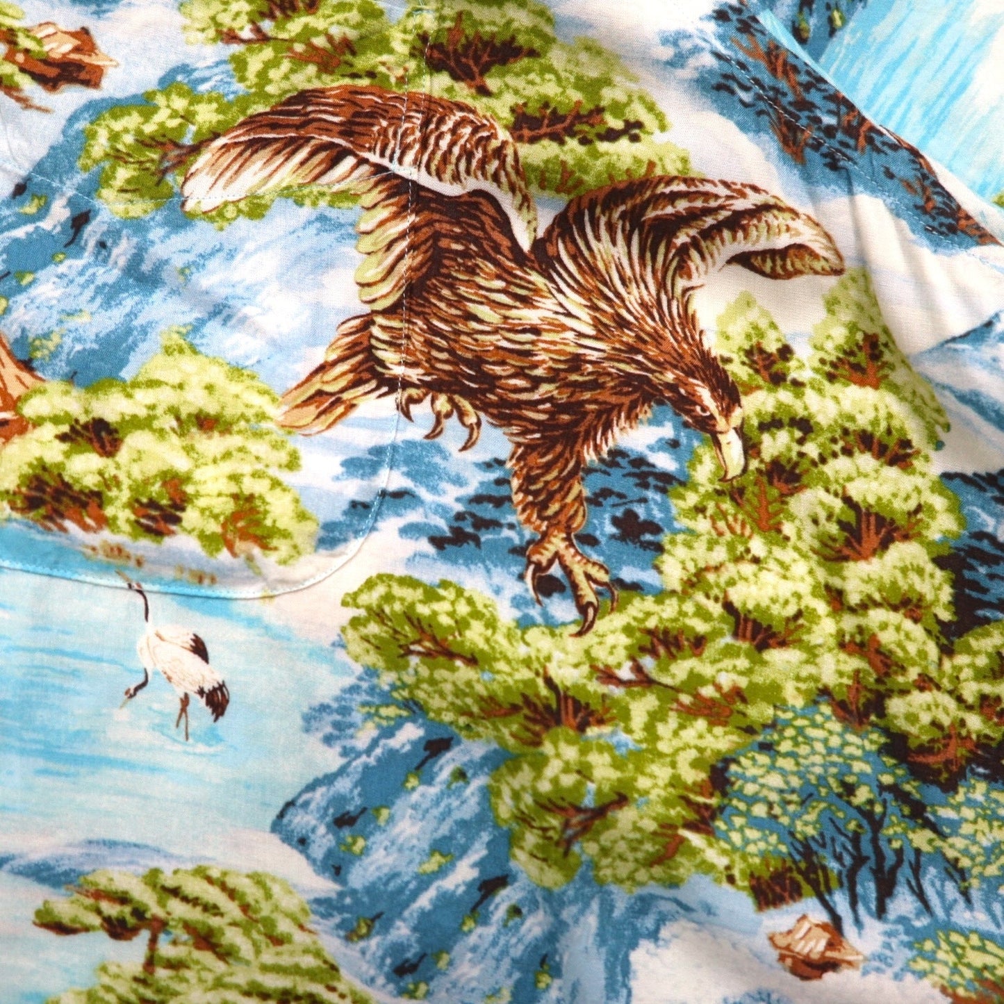 RALPH LAUREN 和柄 ビッグサイズ ボタンダウン アロハシャツ 3XL ブルー レーヨン ビスコース 総柄