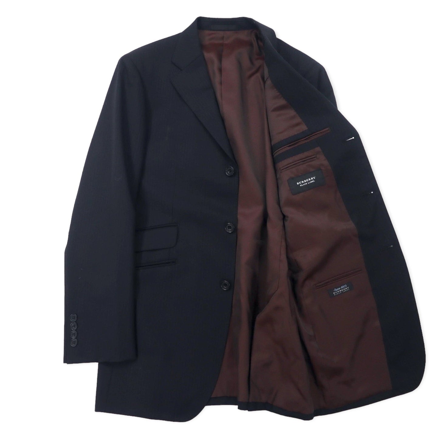BURBERRY BLACK LABEL 3B スーツ セットアップ 42R ブラック ストライプ ウール SUPER 100's 羊毛 日本製