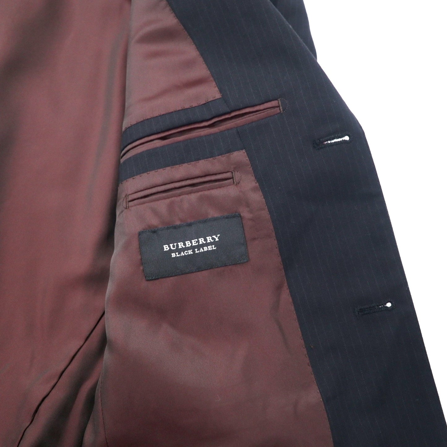 BURBERRY BLACK LABEL 3B スーツ セットアップ 42R ブラック ストライプ ウール SUPER 100's 羊毛 日本製