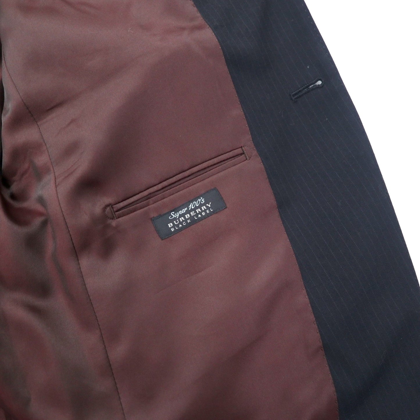 BURBERRY BLACK LABEL 3B スーツ セットアップ 42R ブラック ストライプ ウール SUPER 100's 羊毛 日本製