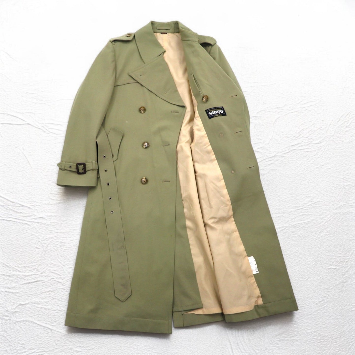Vintage 80s Japan Made Trench Coat SANYO ( BLUE FLAG ) 80年代 ダブルブレスト トレンチコート M ベルト付き 日本製