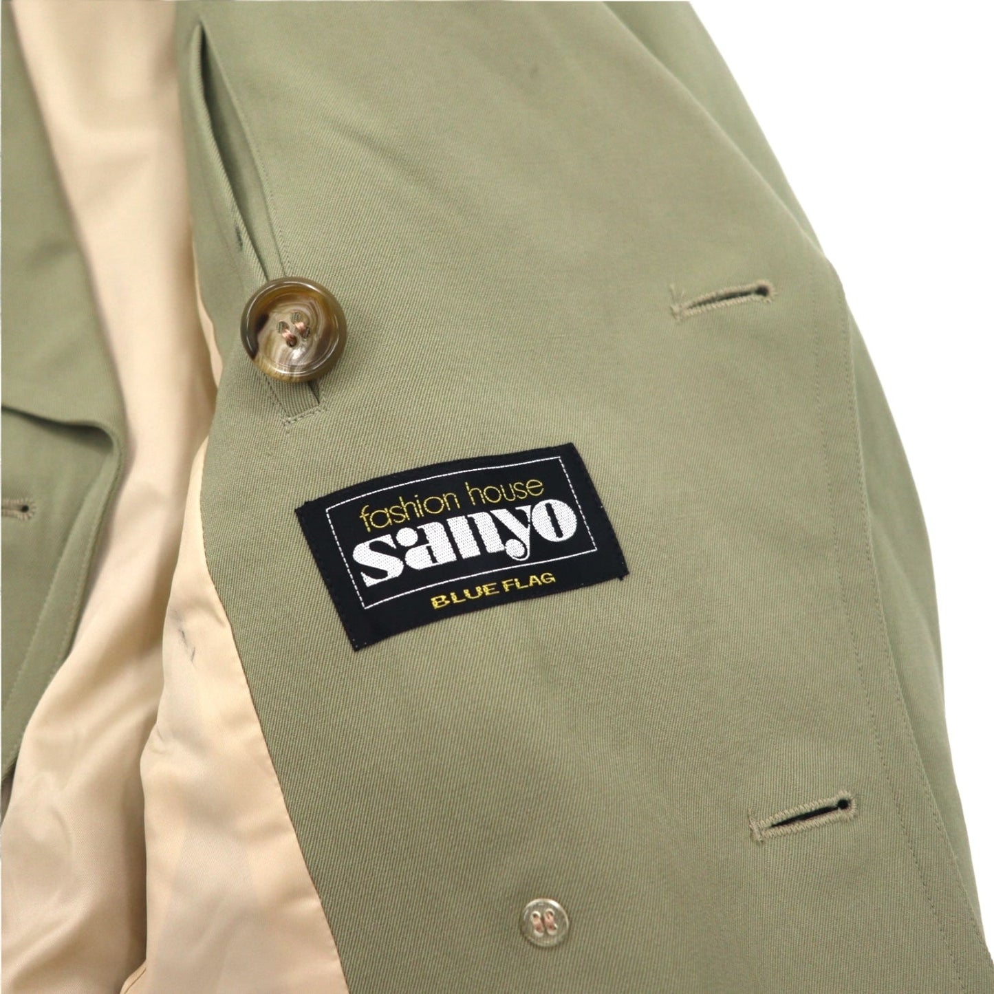Vintage 80s Japan Made Trench Coat SANYO ( BLUE FLAG ) 80年代 ダブルブレスト トレンチコート M ベルト付き 日本製