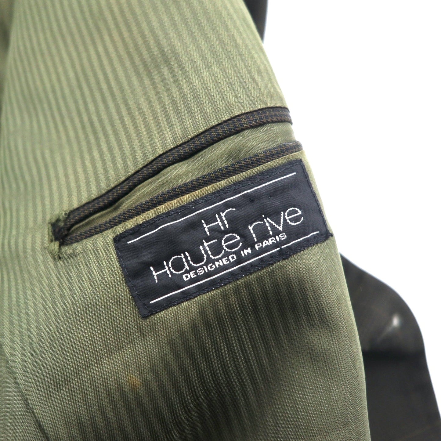 フランス製 90年代 Haute rive ダブル テーラードジャケット L カーキ チェック ウール ポリエステル