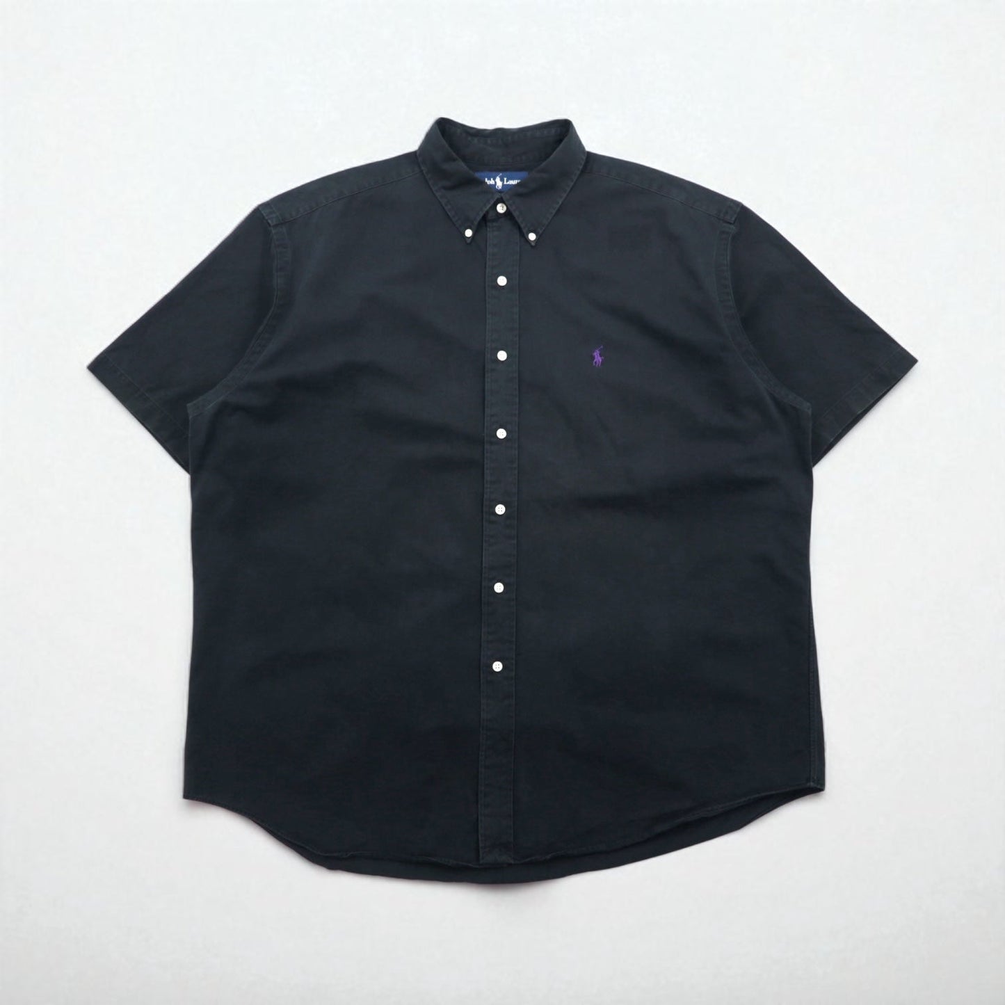 Ralph Lauren 90年代 BLAKE 半袖 ボタンダウンシャツ XL ブラック コットン スモールポニー刺繍