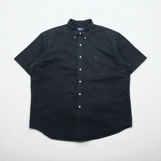 Ralph Lauren 90年代 BLAKE 半袖 ボタンダウンシャツ XL ブラック コットン スモールポニー刺繍