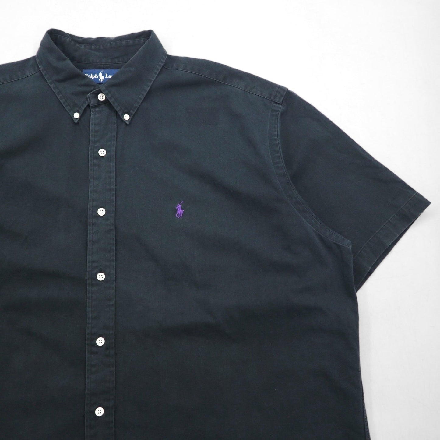 Ralph Lauren 90年代 BLAKE 半袖 ボタンダウンシャツ XL ブラック コットン スモールポニー刺繍