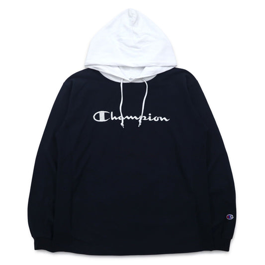 Champion リバースウィーブ REVERSE WEAVE ロングスリーブ フーデッド パーカー シャツ ロンT M ネイビー C3-P408