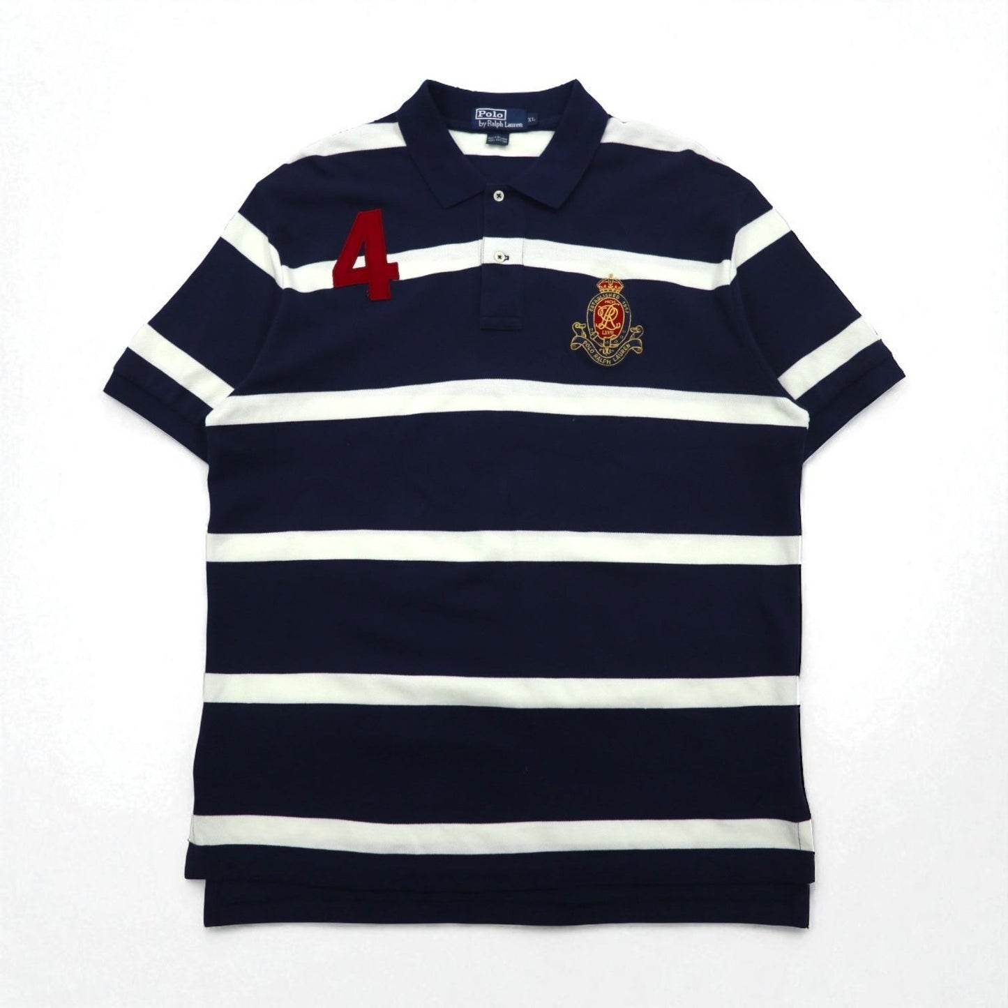 Polo by Ralph Lauren 90年代 ボーダー ポロシャツ XL ネイビー コットン 鹿の子 エンブレムロゴ刺繍