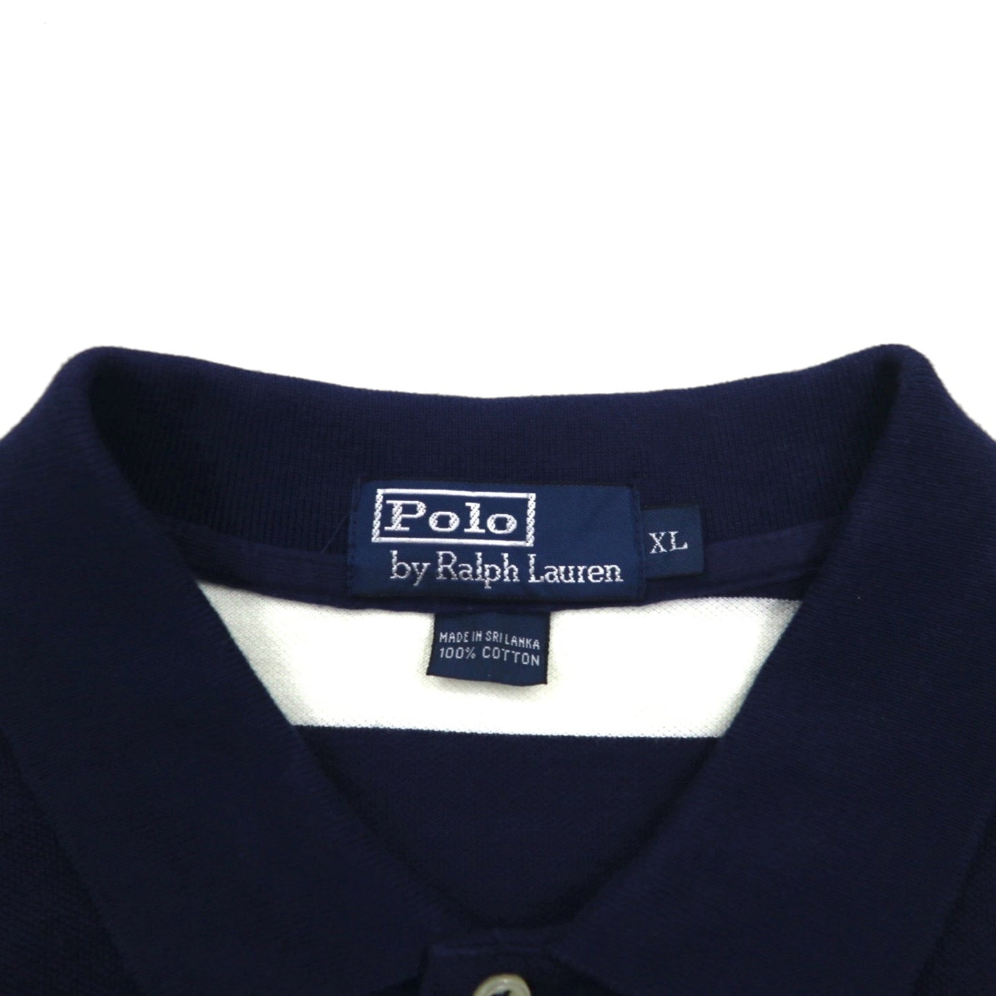 Polo by Ralph Lauren 90年代 ボーダー ポロシャツ XL ネイビー コットン 鹿の子 エンブレムロゴ刺繍