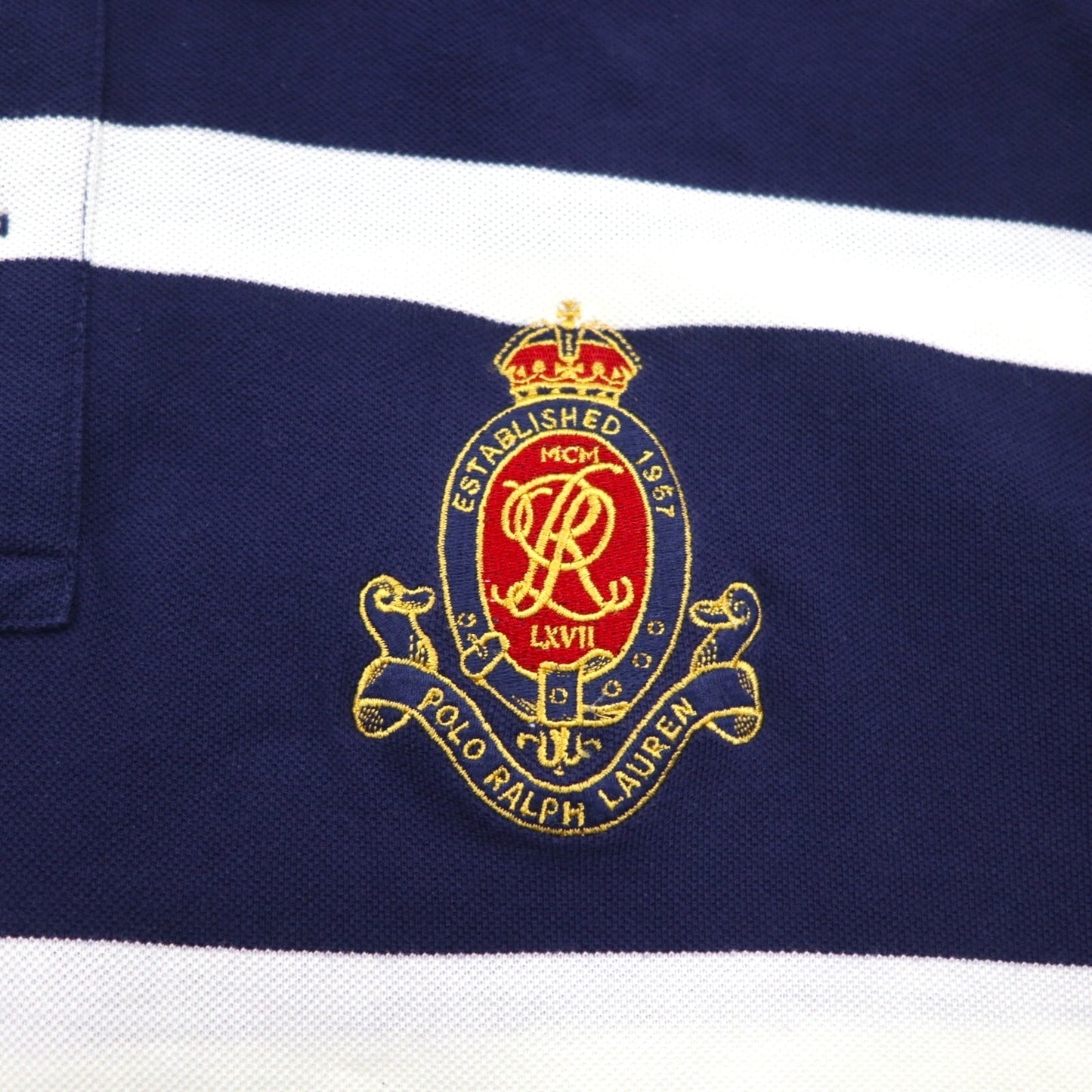 Polo by Ralph Lauren 90年代 ボーダー ポロシャツ XL ネイビー コットン 鹿の子 エンブレムロゴ刺繍