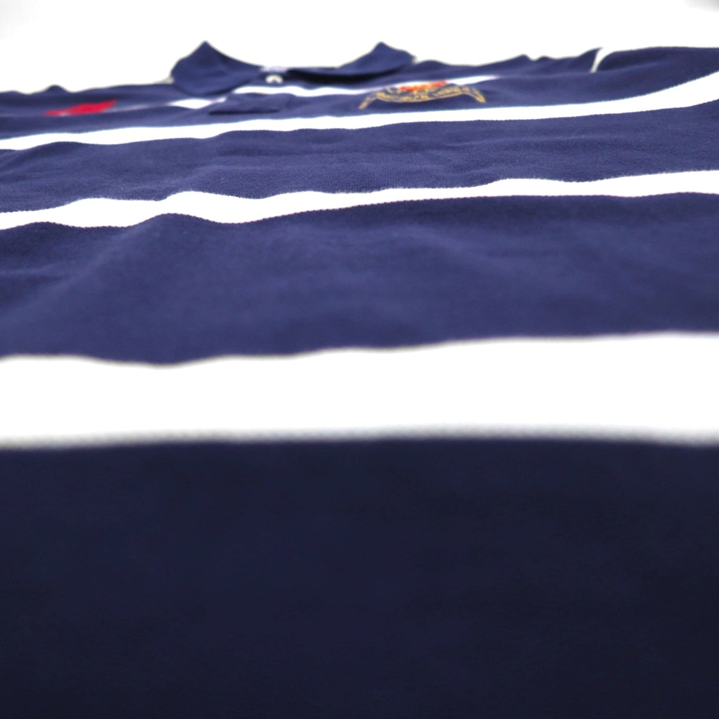 Polo by Ralph Lauren 90年代 ボーダー ポロシャツ XL ネイビー コットン 鹿の子 エンブレムロゴ刺繍