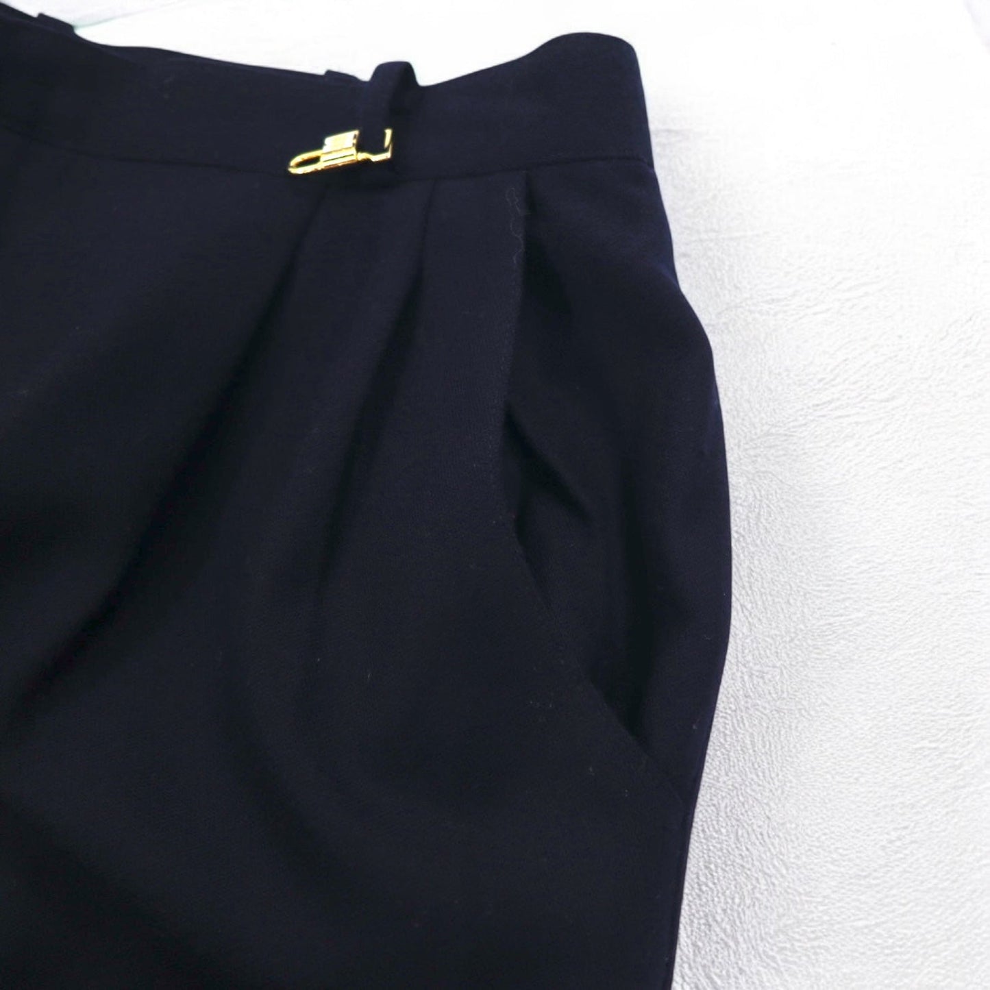 DAKS カシミヤ混 オールド タック イージー スラックスパンツ M ネイビー ウール 日本製