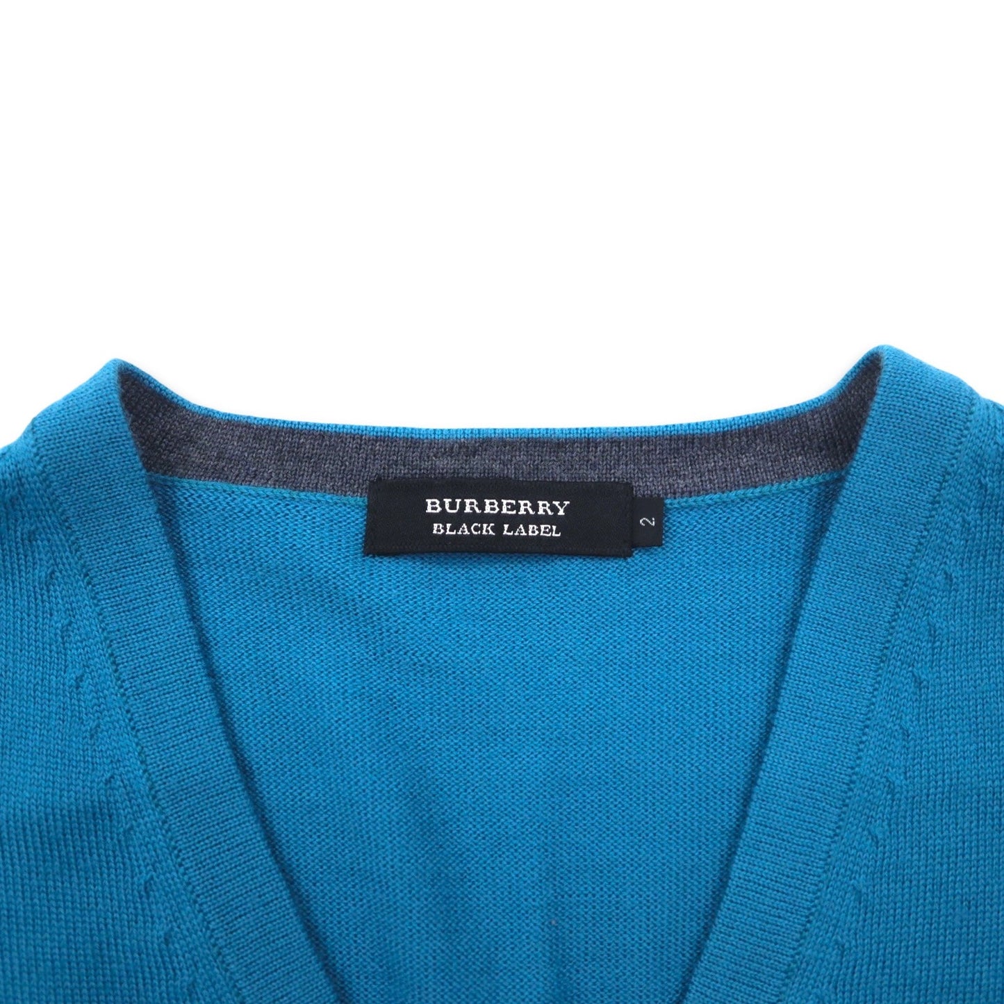 BURBERRY BLACK LABEL Vネック ラムウールニット セーター M ブルー 羊毛 BMT02-501-74