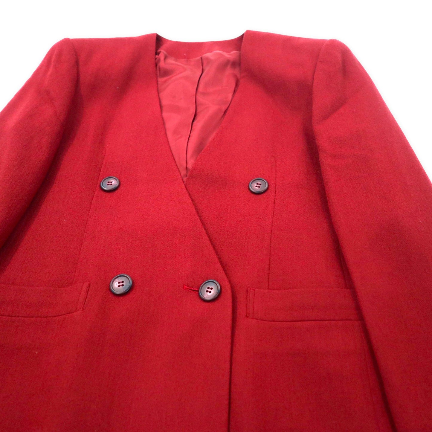 Vintage Retro Suit ノーカラージャケット レトロ スーツ セットアップ 9 ボルドー ウール 日本製