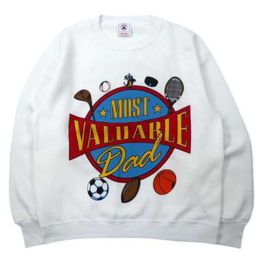 DELTA USA製 90年代 FIFTY-FIFTY プリント スウェット L ホワイト コットン 裏起毛 MOST VALUABLE DAD