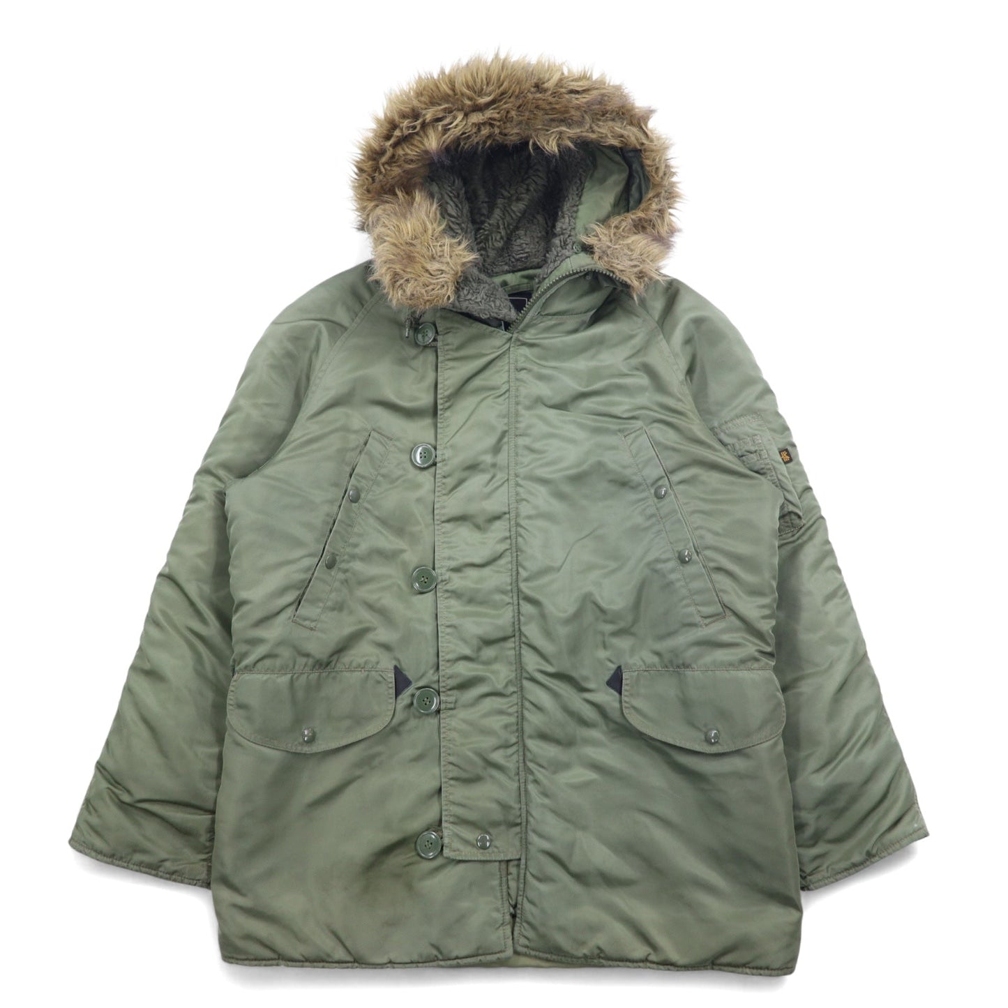ALPHA INDUSTRIES INC N-3B フライトジャケット M カーキ ポリエステル ドローコード ファー着脱可能 MIL-J-6279