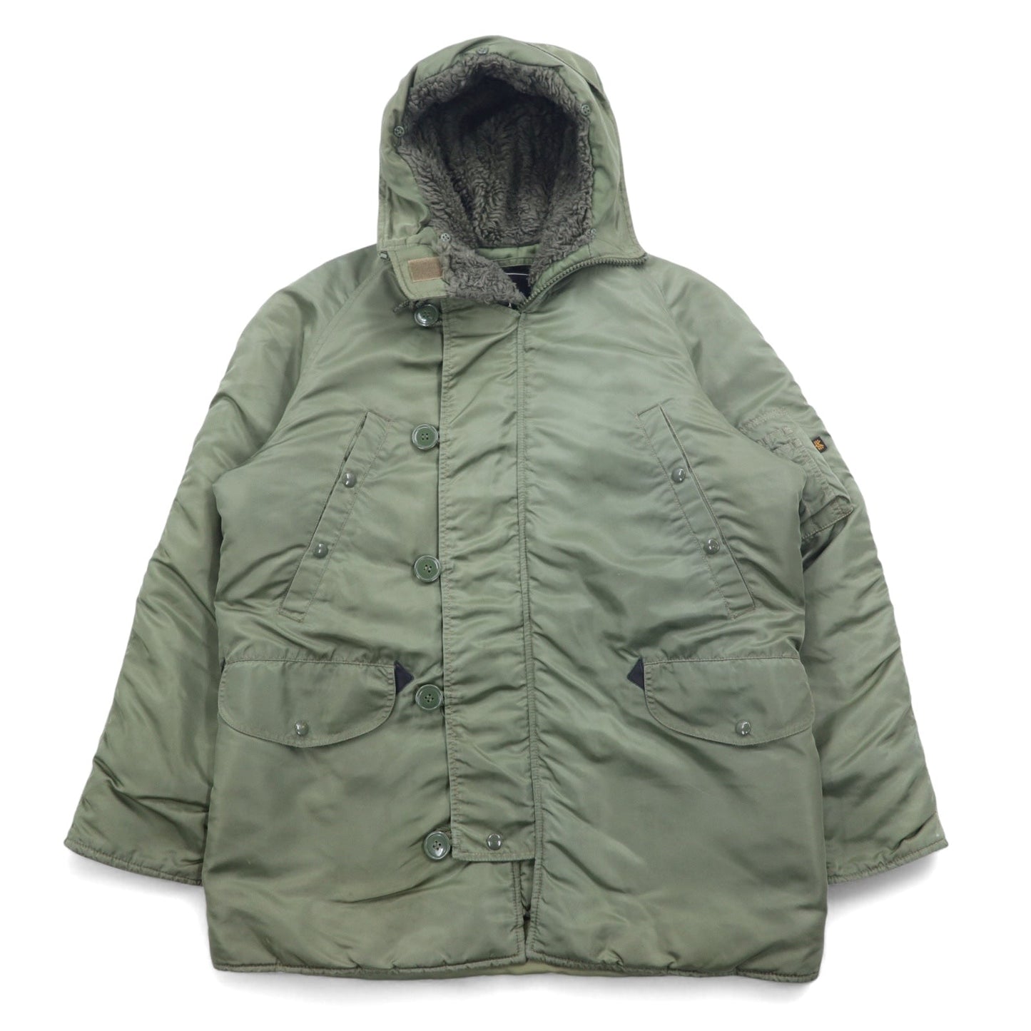 ALPHA INDUSTRIES INC N-3B フライトジャケット M カーキ ポリエステル ドローコード ファー着脱可能 MIL-J-6279