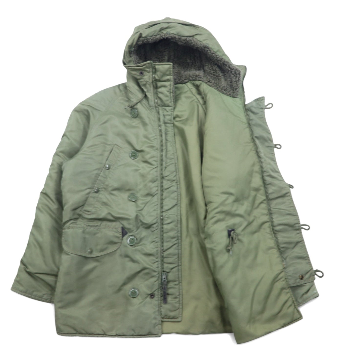 ALPHA INDUSTRIES INC N-3B フライトジャケット M カーキ ポリエステル ドローコード ファー着脱可能 MIL-J-6279