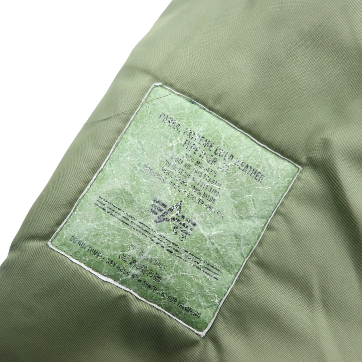 ALPHA INDUSTRIES INC N-3B フライトジャケット M カーキ ポリエステル ドローコード ファー着脱可能 MIL-J-6279