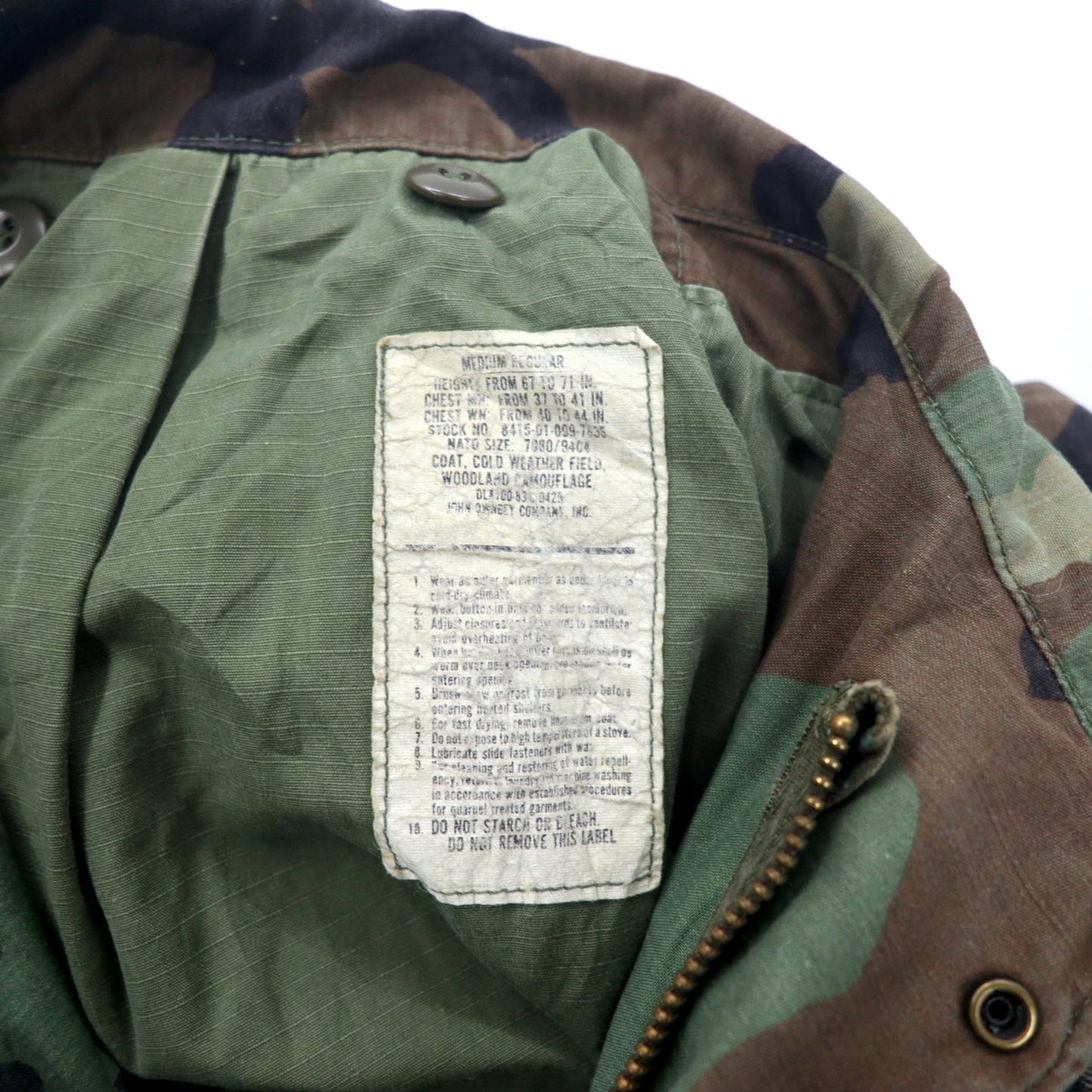 US ARMY 80年代 M-65 フィールドジャケット M カーキ カモフラ コットン パーカー収納式 ミリタリー 8415-01-099-7835 JOHN OWNBEY COMPANY