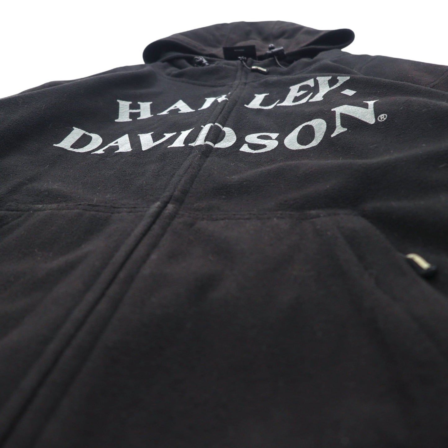 HARLEY DAVIDSON フリースジャケット パーカー XL ブラック ポリエステル スカル プリント リフレクター