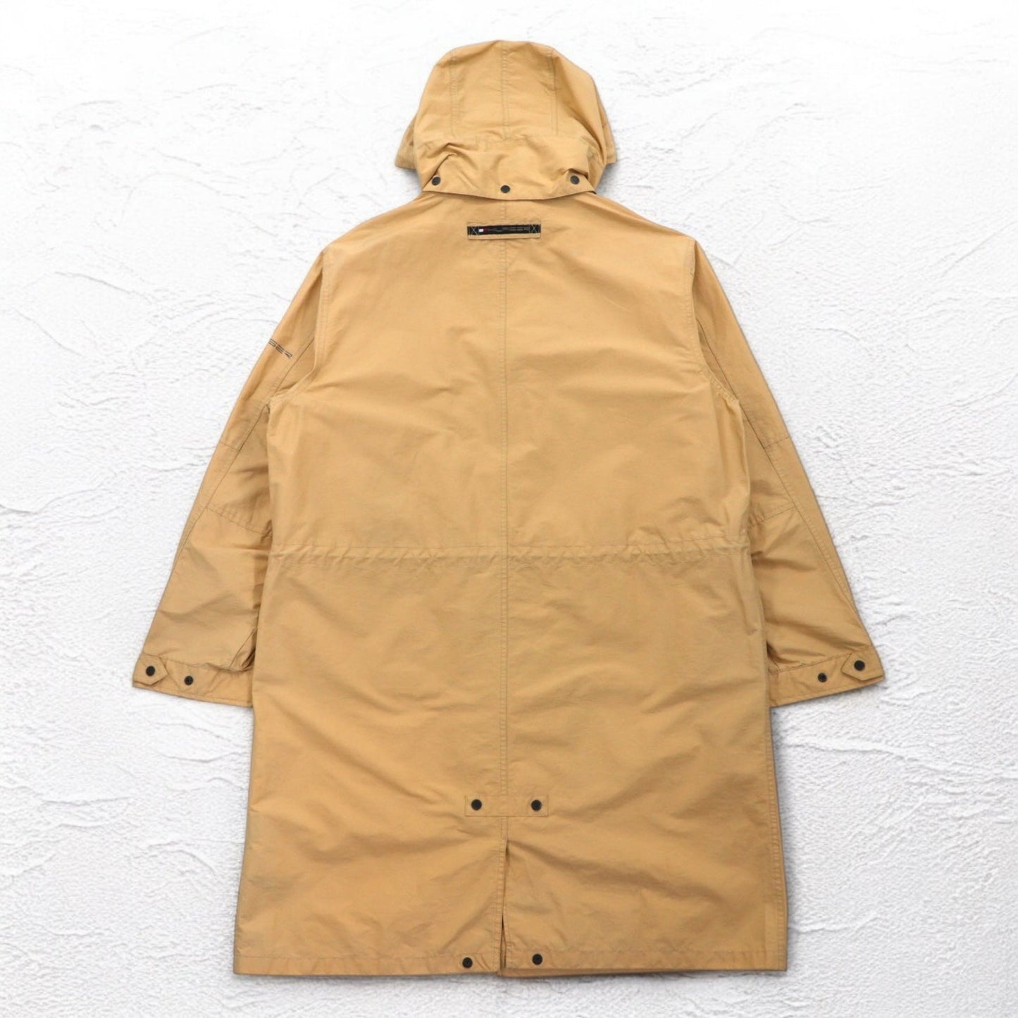 TOMMY HILFIGER 00年代 オーバーコート L ベージュ ナイロン 防水 ダブルジップ ドローコード フード着脱式