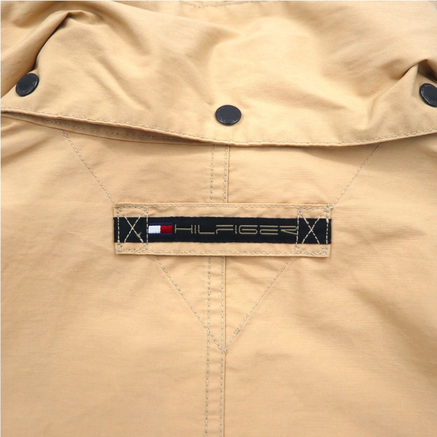 TOMMY HILFIGER 00年代 オーバーコート L ベージュ ナイロン 防水 ダブルジップ ドローコード フード着脱式