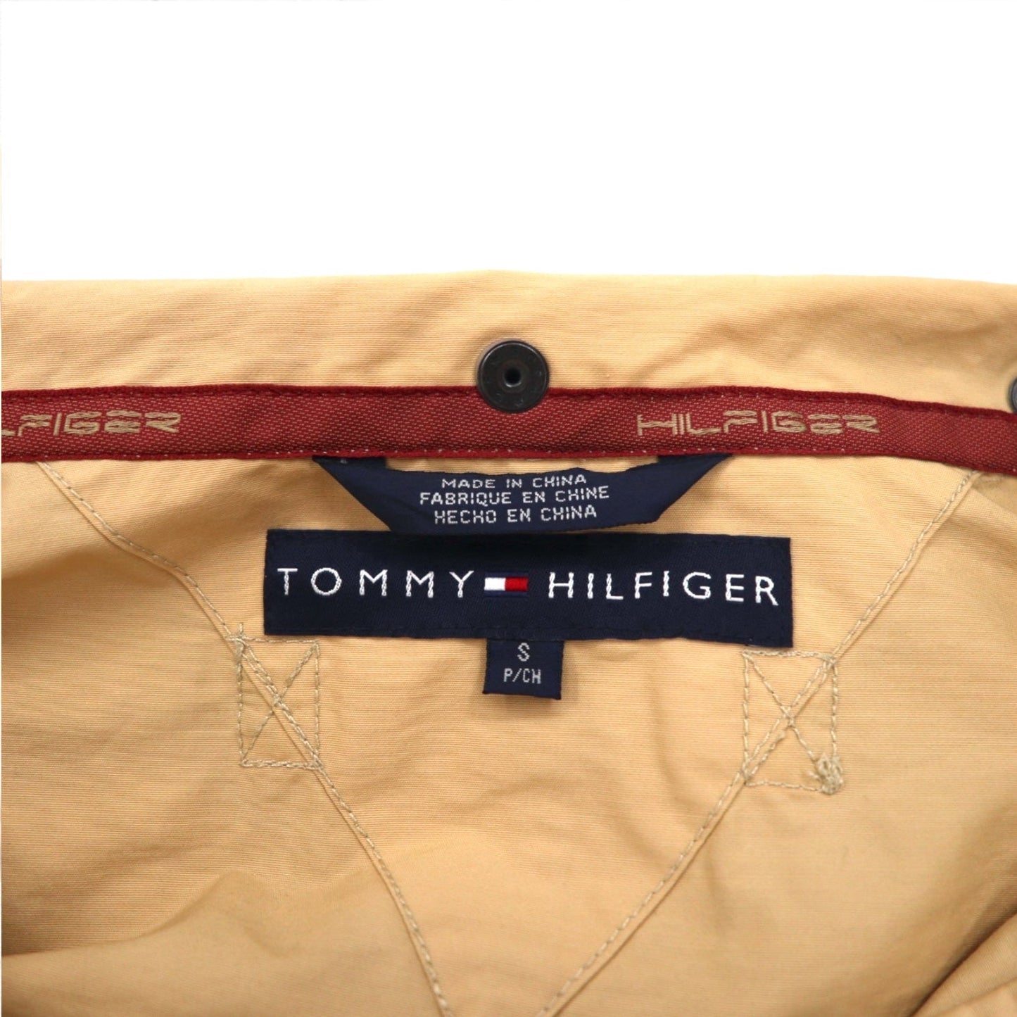 TOMMY HILFIGER 00年代 オーバーコート L ベージュ ナイロン 防水 ダブルジップ ドローコード フード着脱式