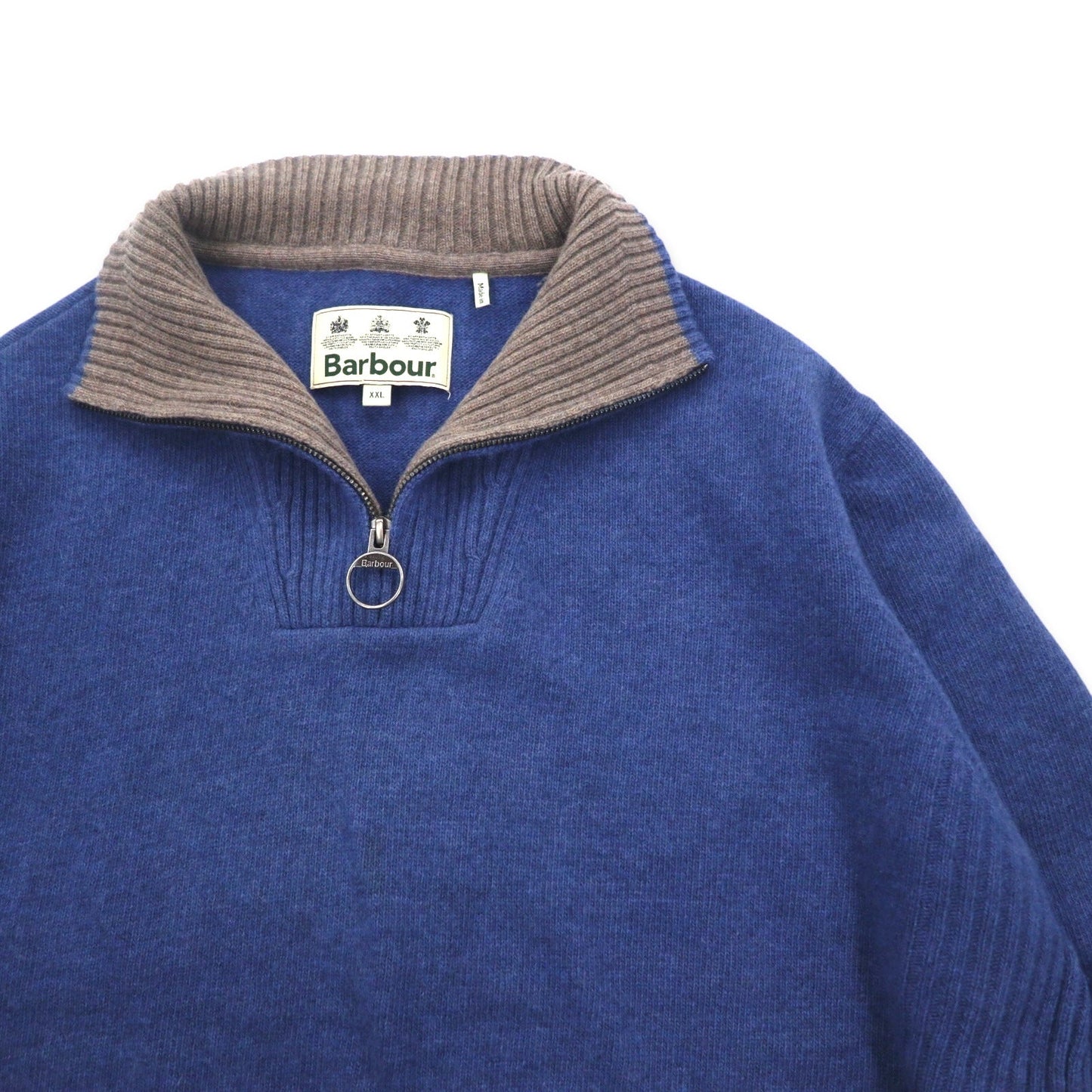 Barbour ハーフジップ ニット セーター XXL ブルー ウール MKN0863BL15 トルコ製