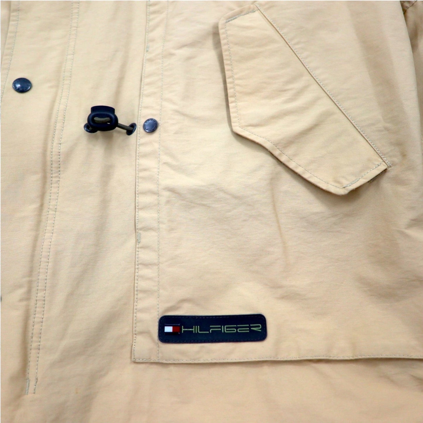 TOMMY HILFIGER 00年代 オーバーコート L ベージュ ナイロン 防水 ダブルジップ ドローコード フード着脱式