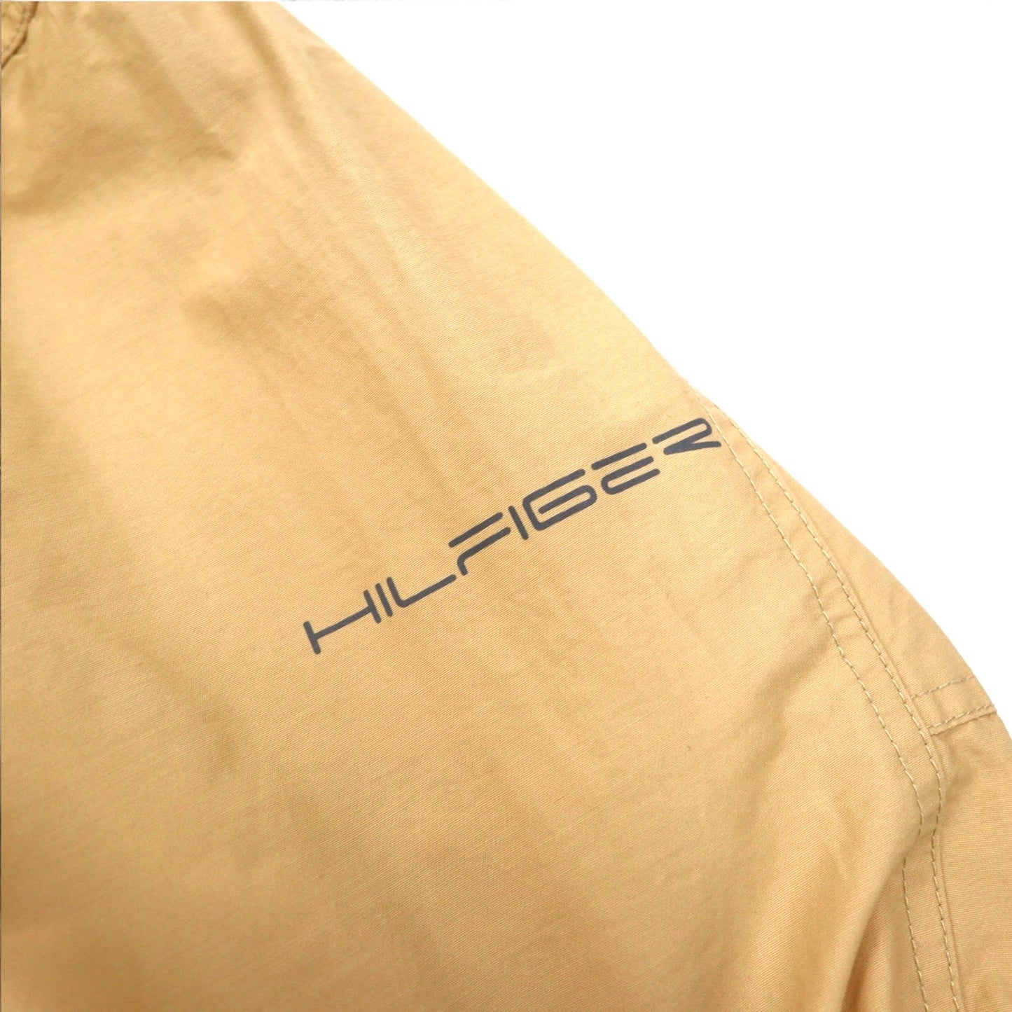 TOMMY HILFIGER 00年代 オーバーコート L ベージュ ナイロン 防水 ダブルジップ ドローコード フード着脱式