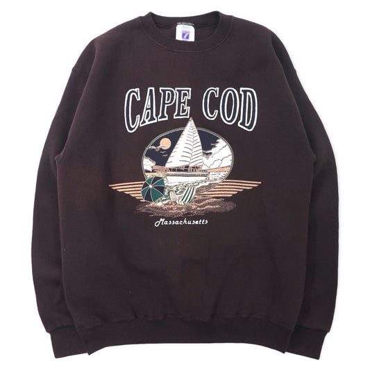 LOGO 7 USA製 90年代 プリント スウェット M ブラウン コットン 裏起毛 CAPE COD