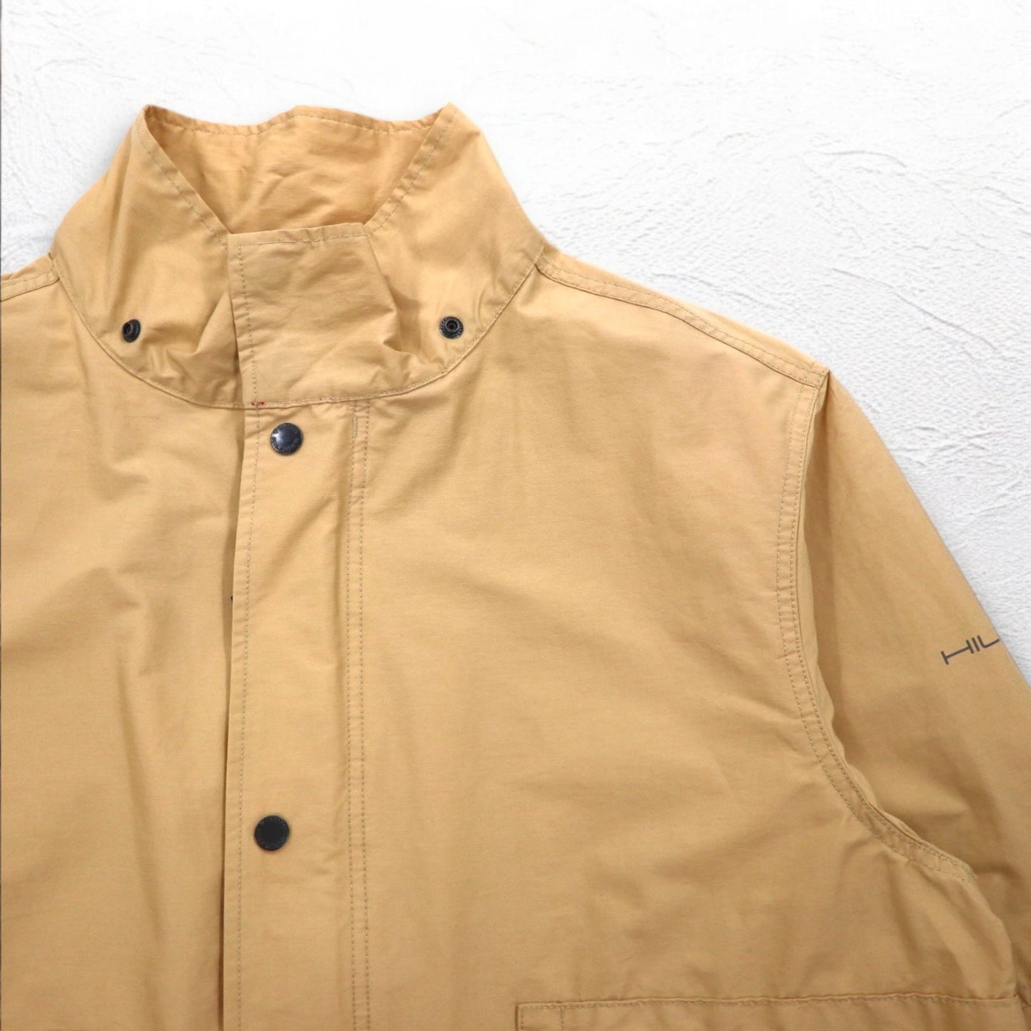 TOMMY HILFIGER 00年代 オーバーコート L ベージュ ナイロン 防水 ダブルジップ ドローコード フード着脱式