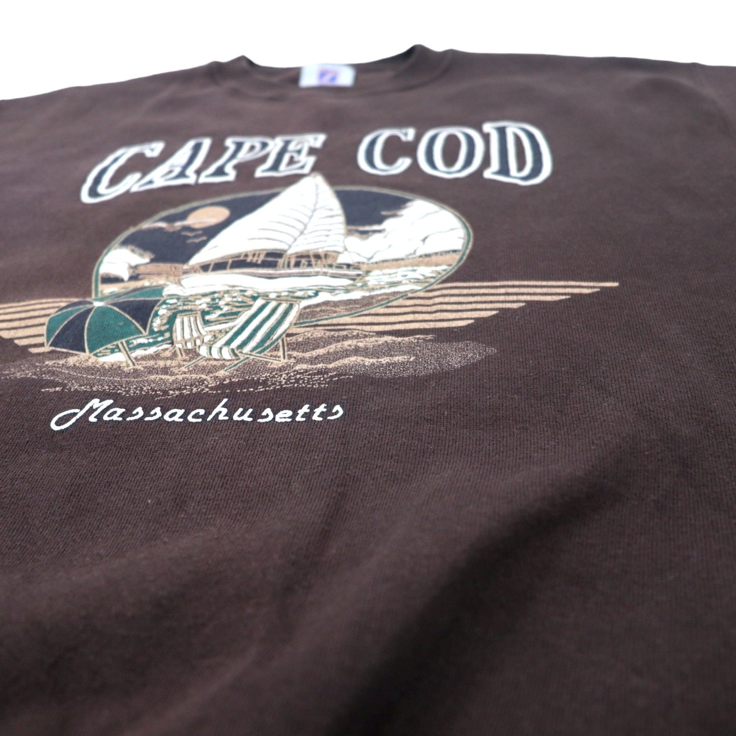 LOGO 7 USA製 90年代 プリント スウェット M ブラウン コットン 裏起毛 CAPE COD