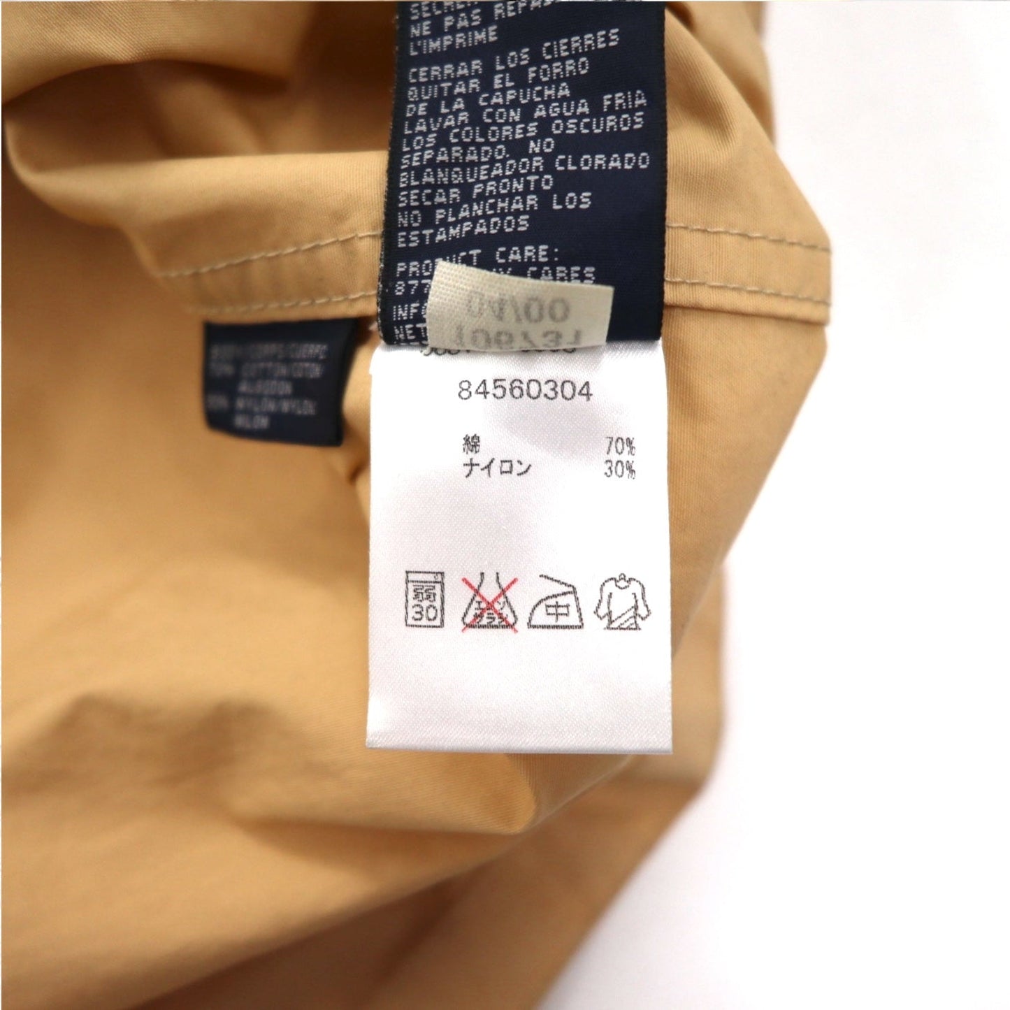 TOMMY HILFIGER 00年代 オーバーコート L ベージュ ナイロン 防水 ダブルジップ ドローコード フード着脱式