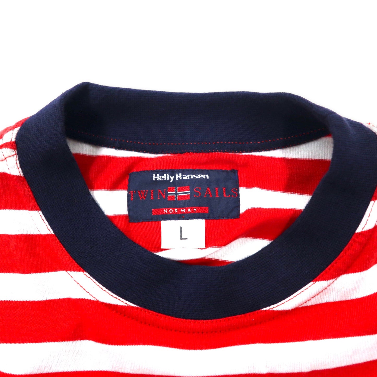 Helly Hansen オーバーサイズ ボーダー Tシャツ L レッド ホワイト コットン リンガーネック TWIN SAILS ワンポイントロゴ刺繍 スリランカ製