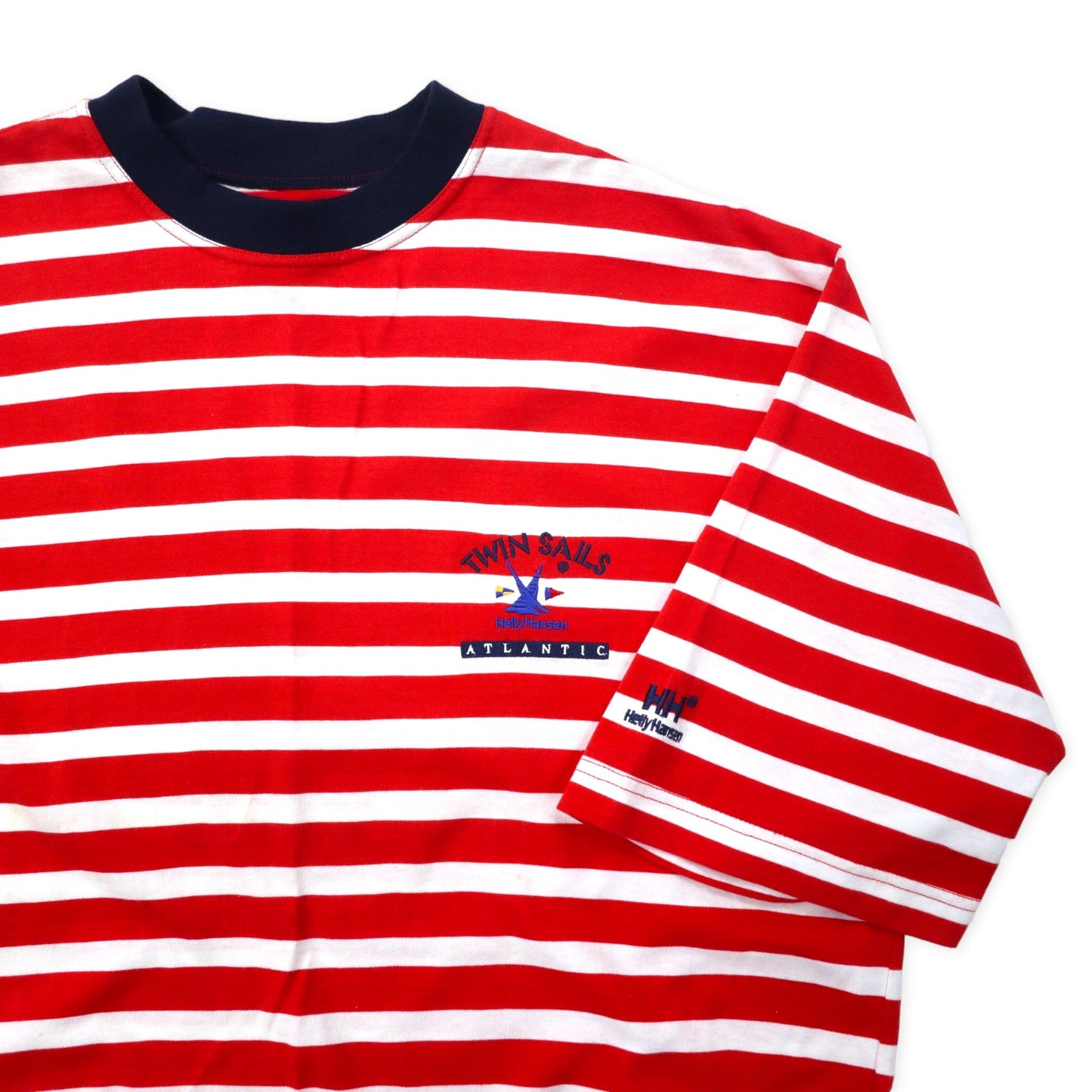 Helly Hansen オーバーサイズ ボーダー Tシャツ L レッド ホワイト コットン リンガーネック TWIN SAILS ワンポイントロゴ刺繍 スリランカ製