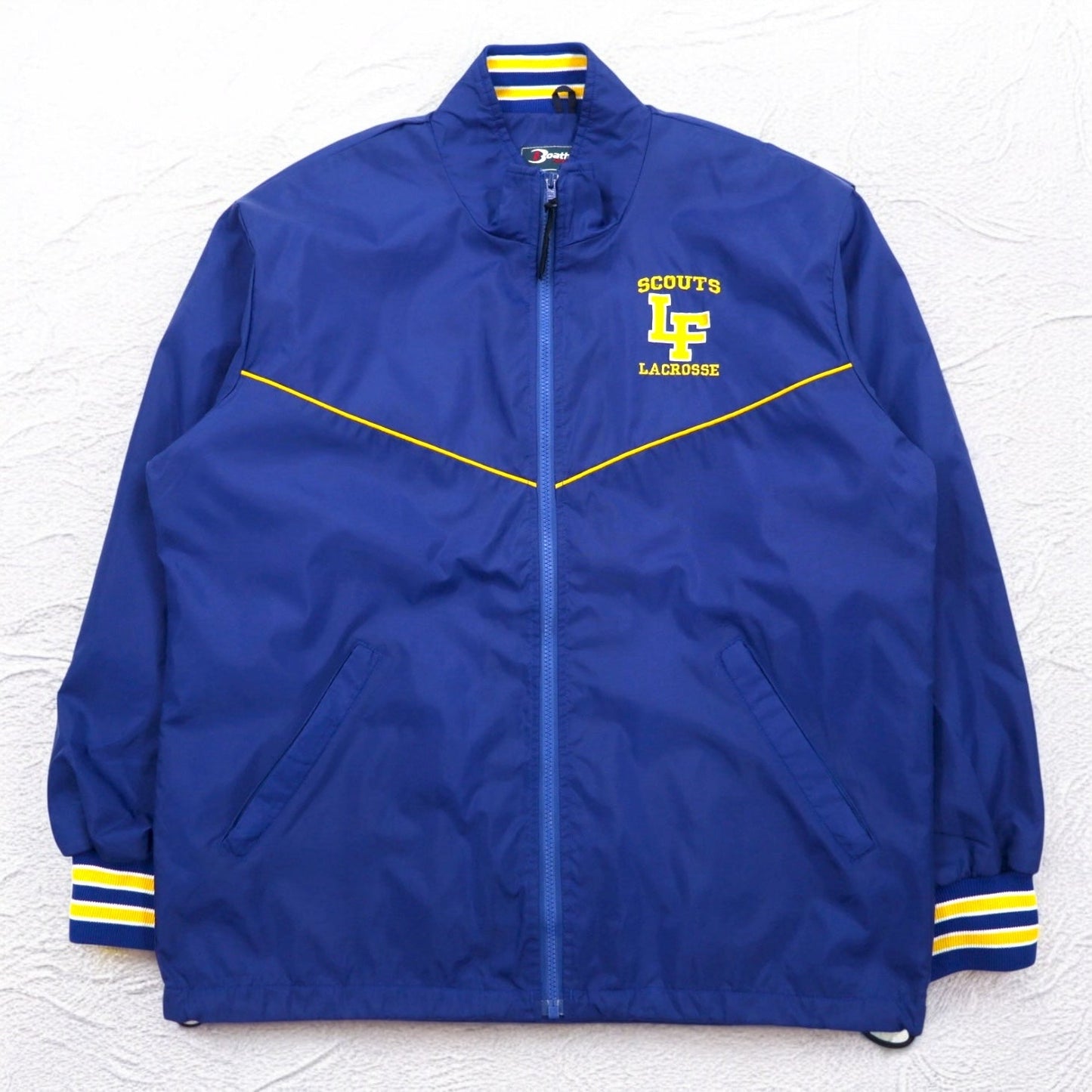USA製 90年代 Boathouse SPORTS ナイロンジャケット ジャージ XL ブルー ドローコード カレッジプリント LAKE FOREST COLLEGE