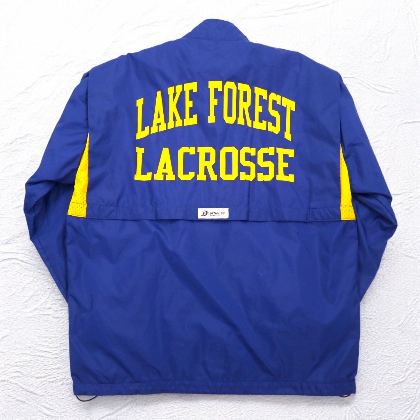 USA製 90年代 Boathouse SPORTS ナイロンジャケット ジャージ XL ブルー ドローコード カレッジプリント LAKE FOREST COLLEGE