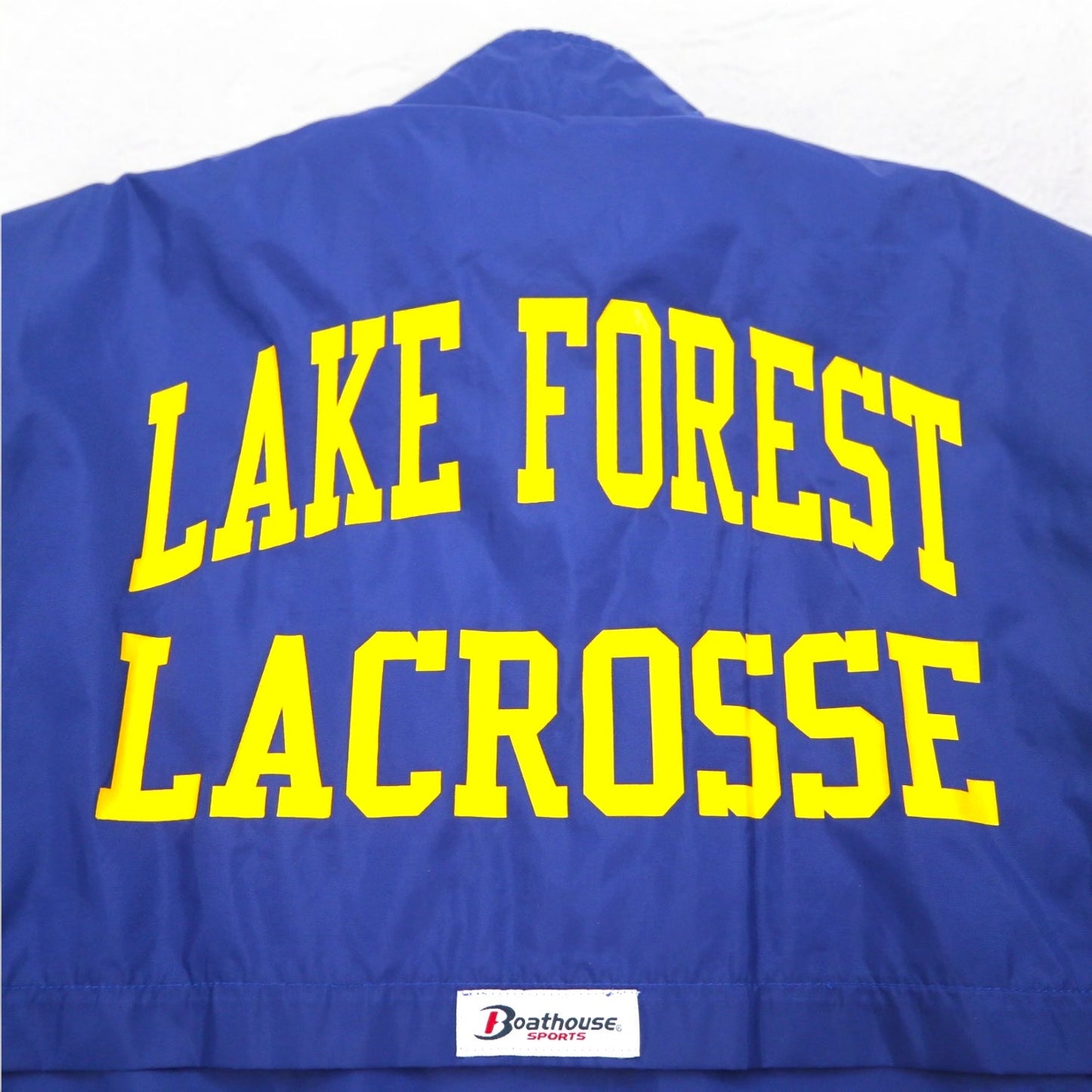 USA製 90年代 Boathouse SPORTS ナイロンジャケット ジャージ XL ブルー ドローコード カレッジプリント LAKE FOREST COLLEGE