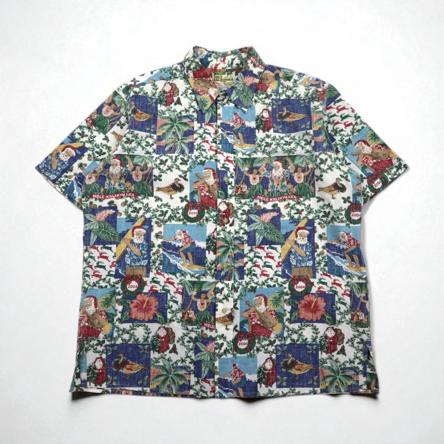 Reyn Spooner ハワイ製 MELE KALIMAKA アロハシャツ ボックスシャツ XL マルチカラー 総柄