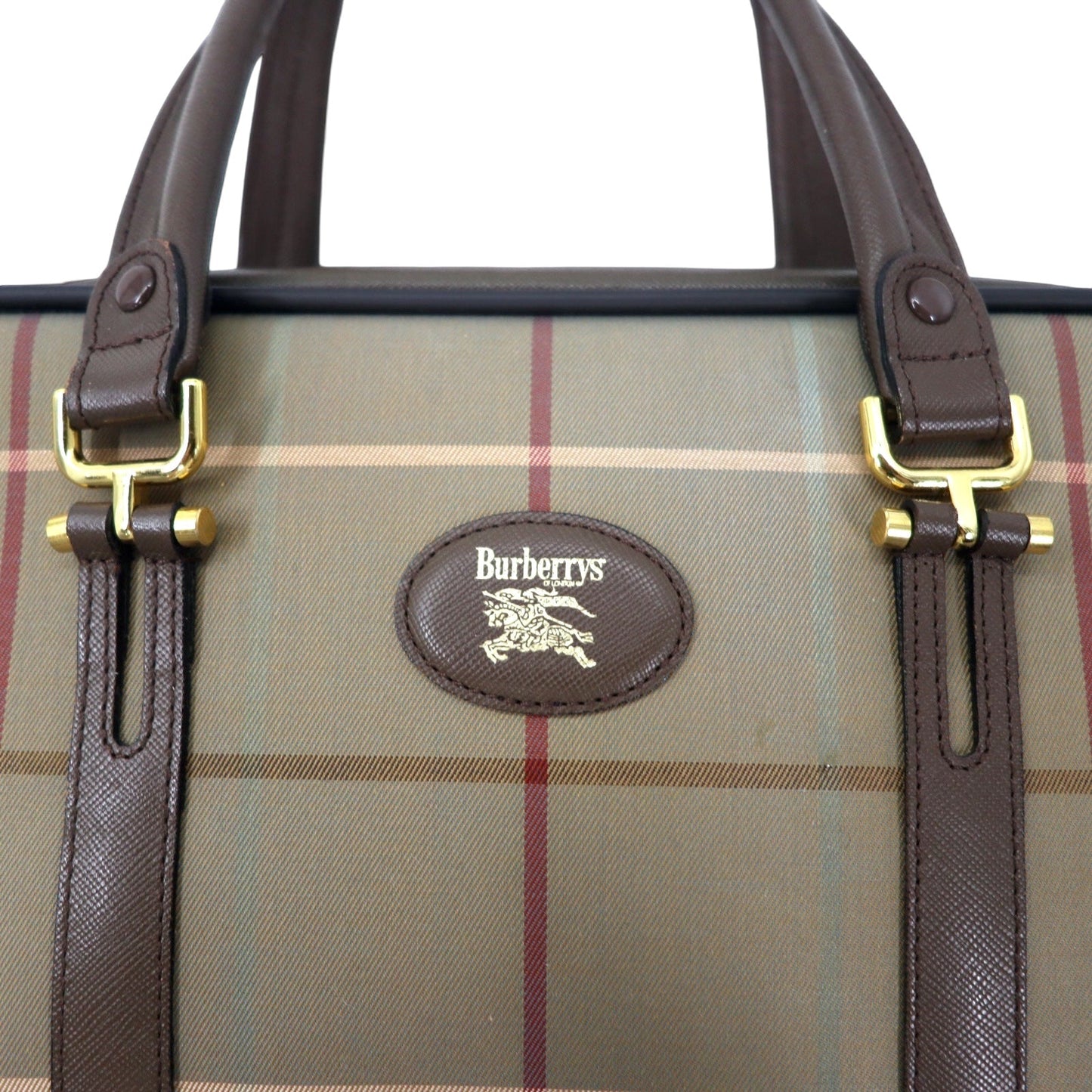 Burberrys オールド ハンドバッグ ベージュ ウィンドウペン チェック 玉虫 ナイロン キャンバス レザー